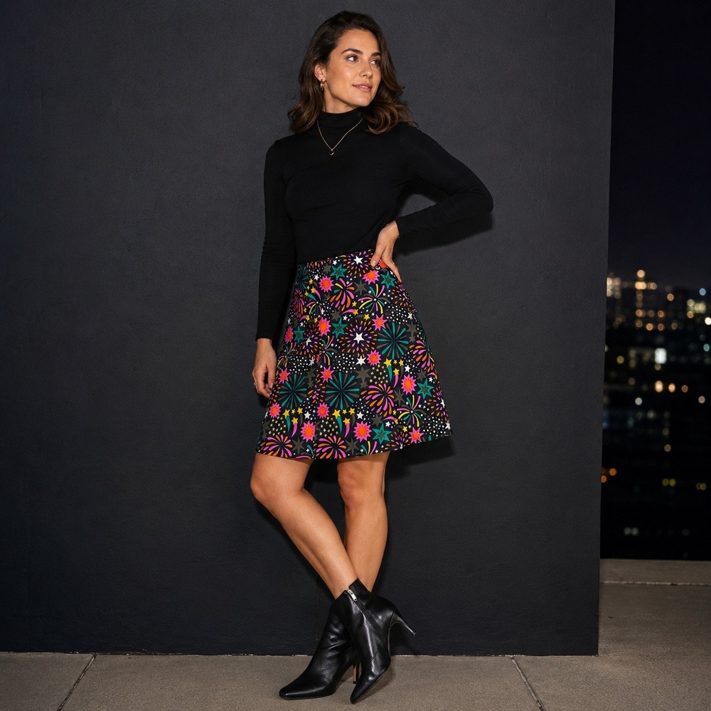 Boden Fireworks Star Print A-Line Skirt Navy Multicolor US 8